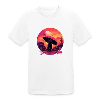 Synthwave japan Cat with umbrella - Männer T-Shirt atmungsaktiv - Weiß - Vorne - AI Model Male 185 dark (185cm)