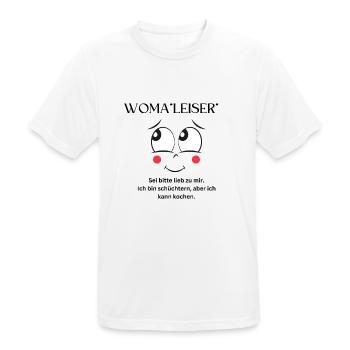 Woma"leiser" - Männer T-Shirt atmungsaktiv - Weiß - Vorne - AI Model Male 185 dark (185cm)
