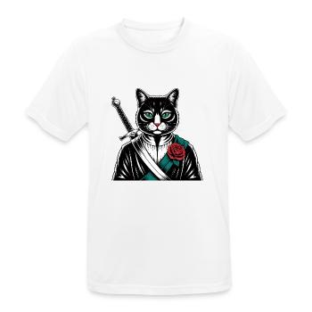 The samurai cat, the bushido cat - Men's Breathable T-Shirt - white - Front - AI Model Male 185 dark (185cm)