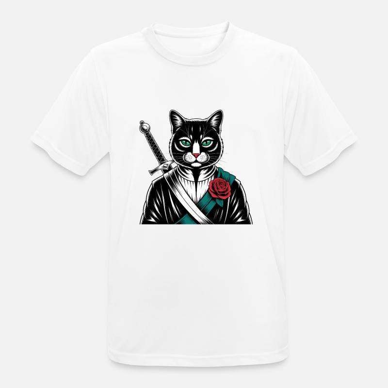Die Samurai-Katze, die Bushido-Katze - Männer T-Shirt atmungsaktiv - Weiß