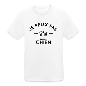 Je peux pas j'ai mon chien - T-shirt respirant Homme - blanc - Devant - AI Model Male 185 dark (185cm)
