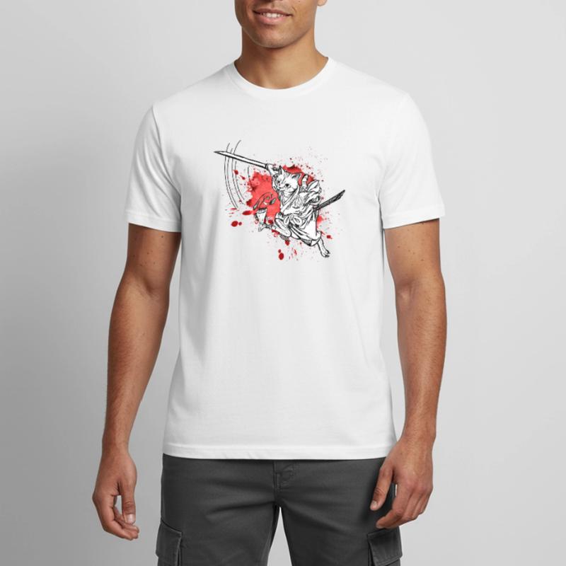 Chat samouraï mignon avec épée et poisson, éclaboussures T-shirt respirant Homme