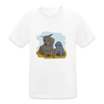 Illustrated design with cat and dog - Men's Breathable T-Shirt - white - Front - AI Model Male 185 dark (185cm)