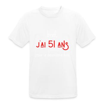 bref j'ai un 51 ans pour la deuxième fois - T-shirt respirant Homme - blanc - Devant - AI Model Male 185 dark (185cm)