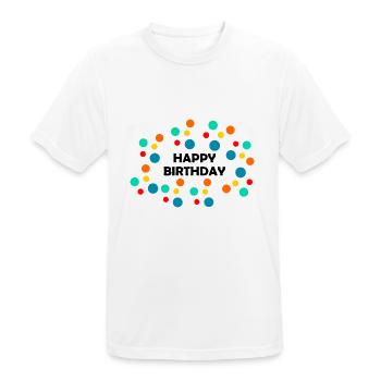 HAPPY BIRTHDAY. HAPPY BIRTHDAY. ANNIVERSARY. - Men's Breathable T-Shirt - white - Front - AI Model Male 185 dark (185cm)