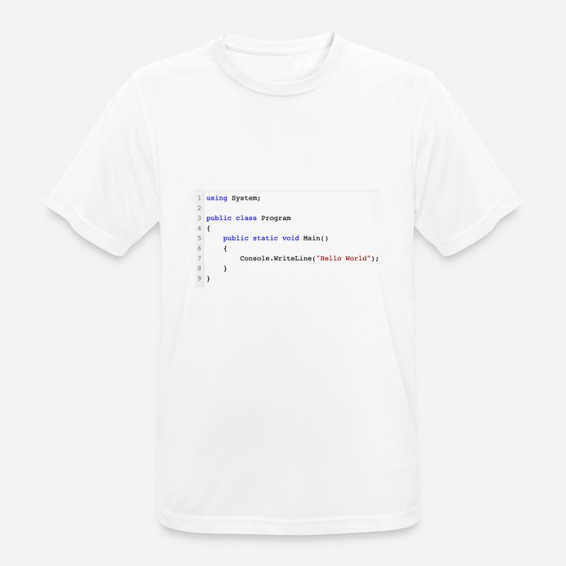 C # .NET Code Hello World Programmer Gift - T-shirt respirant Homme - blanc