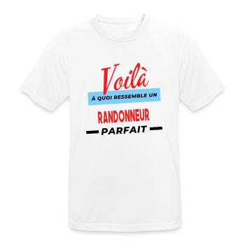 Voilà a quoi ressemble un RANDONNEUR Humour - T-shirt respirant Homme - blanc - Devant - AI Model Male 185 dark (185cm)