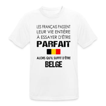 Les français passent leur vie entière tshirt belge - T-shirt respirant Homme - blanc - Devant - AI Model Male 185 dark (185cm)