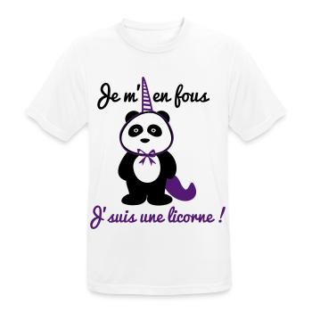 Je m'en fous j'suis une licorne - Panda citations - T-shirt respirant Homme - blanc - Devant - AI Model Male 185 dark (185cm)