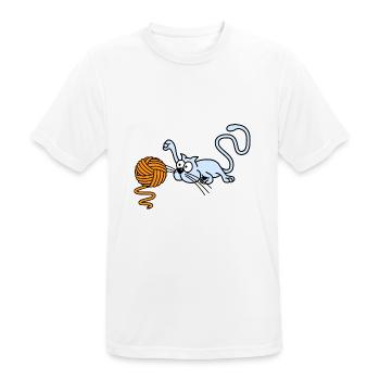 Chat jouant avec une balle - T-shirt respirant Homme - blanc - Devant - AI Model Male 185 dark (185cm)