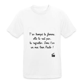 T'as trompé t* femme, elle le sait pas... Camping - T-shirt respirant Homme - blanc - Devant - AI Model Male 185 dark (185cm)