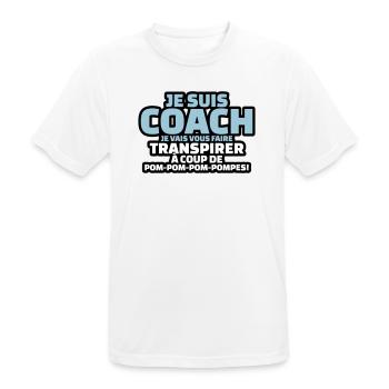 je suis coach faire transpirer a coup de pompe - T-shirt respirant Homme - blanc - Devant - AI Model Male 185 dark (185cm)