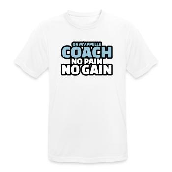 on m'appelle coach no pain no gain - T-shirt respirant Homme - blanc - Devant - AI Model Male 185 dark (185cm)