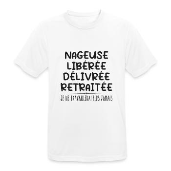 Nageuse célèbre sa retraite avec humour cadeau - T-shirt respirant Homme - blanc - Devant - AI Model Male 185 dark (185cm)