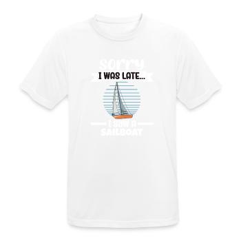 Voilier désolé d’être en retard, j’ai vu un voilier - T-shirt respirant Homme - blanc - Devant - AI Model Male 185 dark (185cm)