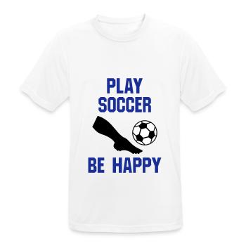 Play soccer, be happy (part of a leg, football) - Men's Breathable T-Shirt - white - Front - AI Model Male 185 dark (185cm)