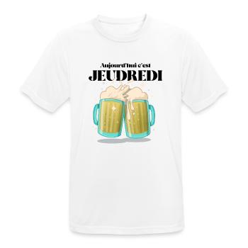 Cadeau humoristique "Aujourd'hui c'est JEUDREDI" - T-shirt respirant Homme - blanc - Devant - AI Model Male 185 dark (185cm)
