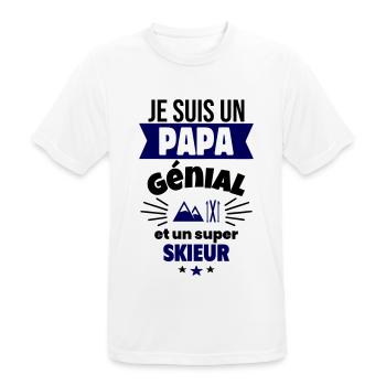 Papa génial & skieur – idée fête des pères - T-shirt respirant Homme - blanc - Devant - AI Model Male 185 dark (185cm)