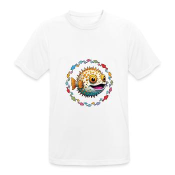 Kugelfisch im bunten Fischekreis - Männer T-Shirt atmungsaktiv - Weiß - Vorne - AI Model Male 185 dark (185cm)