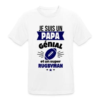 Papa génial & rugbyman – idée fête des pères - T-shirt respirant Homme - blanc - Devant - AI Model Male 185 dark (185cm)