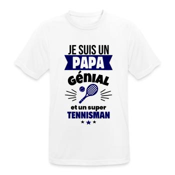 Papa génial & tennisman – idée fête des pères - T-shirt respirant Homme - blanc - Devant - AI Model Male 185 dark (185cm)