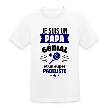 Papa génial & padéliste – idée fête des pères - T-shirt respirant Homme - blanc - Devant - AI Model Male 185 dark (185cm)