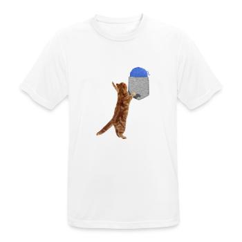 Katze, die nach Wollball in Ihrer falschen Tasche greift Spaß - Männer T-Shirt atmungsaktiv - Weiß - Vorne - AI Model Male 185 dark (185cm)