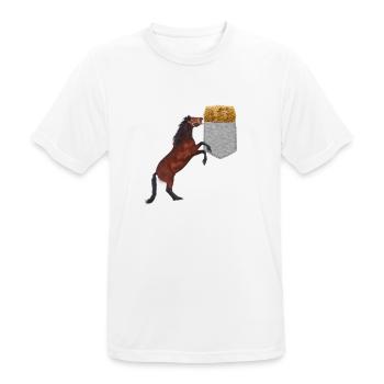 Pferd, das Nach Heu In Ihrer Falschen Tasche Greift Lustig - Männer T-Shirt atmungsaktiv - Weiß - Vorne - AI Model Male 185 dark (185cm)