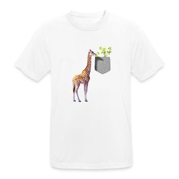 Girafe atteignant une branche avec des feuilles dans la poche - T-shirt respirant Homme - blanc - Devant - AI Model Male 185 dark (185cm)