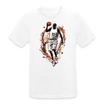 Dynamischer Basketball Freiwurf Basketballspieler - Männer T-Shirt atmungsaktiv - Weiß - Vorne - AI Model Male 185 dark (185cm)