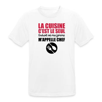 la cuisine seul endroit où ma femme m'appelle chef - T-shirt respirant Homme - blanc - Devant - AI Model Male 185 dark (185cm)