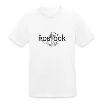 Rostock mit Schriftzug und Anker - Männer T-Shirt atmungsaktiv - Weiß - Vorne - AI Model Male 185 dark (185cm)
