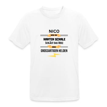 Nico unter harte Schale eines Großartigen Helden - Männer T-Shirt atmungsaktiv - Weiß - Vorne - AI Model Male 185 dark (185cm)