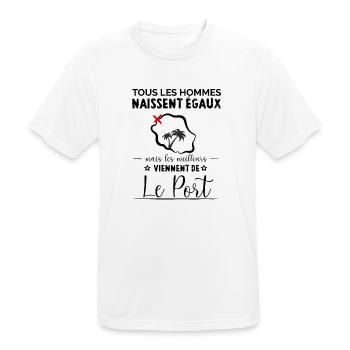 Les Meilleurs Viennent De Le Port De La Réunion. - T-shirt respirant Homme - blanc - Devant - AI Model Male 185 dark (185cm)