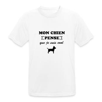 mon chien pense que je suis cool t-shirt humour - T-shirt respirant Homme - blanc - Devant - AI Model Male 185 dark (185cm)