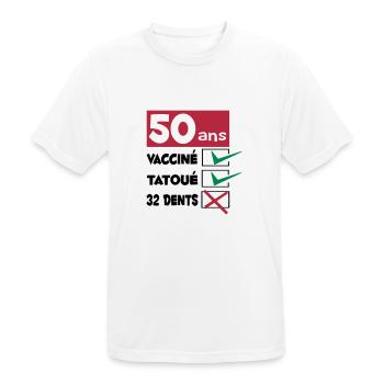 TEE SHIRT HUMOUR DESIGN ET MOTIF ANNIVERSAIRE 50 - T-shirt respirant Homme - blanc - Devant - AI Model Male 185 dark (185cm)