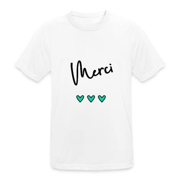 MERCI. THANKS. THANK YOU. ANNIVERSAIRE. NAISSANCE. - T-shirt respirant Homme - blanc - Devant - AI Model Male 185 dark (185cm)