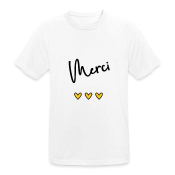 MERCI. THANKS. THANK YOU. ANNIVERSAIRE. NAISSANCE. - T-shirt respirant Homme - blanc - Devant - AI Model Male 185 dark (185cm)