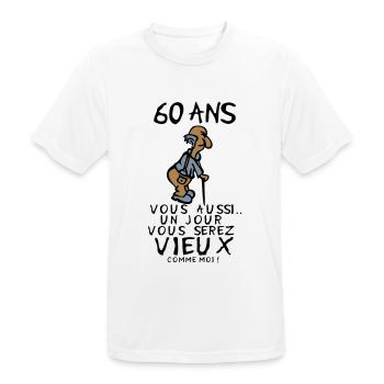 60 ans vieux monsieur anniversaire humou - T-shirt respirant Homme - blanc - Devant - AI Model Male 185 dark (185cm)