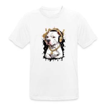 Chien bouledogue avec écouteurs - T-shirt respirant Homme - blanc - Devant - AI Model Male 185 dark (185cm)