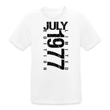Birthday July 1977 July born in July 1977 - Men's Breathable T-Shirt - white - Front - AI Model Male 185 dark (185cm)