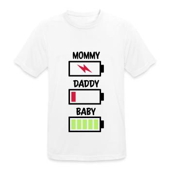 Batterie maman papa bébé - T-shirt respirant Homme - blanc - Devant - AI Model Male 185 dark (185cm)