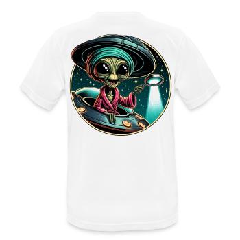 Außerirdischer Detektiv im UFO-Licht - Männer T-Shirt atmungsaktiv - Weiß - Hinten - AI Model Male 185 dark (185cm)