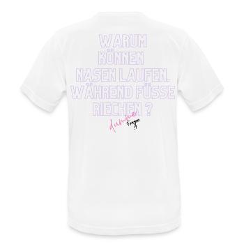 Warum Nasen Laufen, Füße Riechen - Männer T-Shirt atmungsaktiv - Weiß - Hinten - AI Model Male 185 dark (185cm)