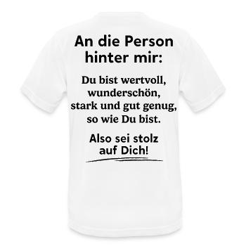 An Die Person Hinter Mir - Männer T-Shirt atmungsaktiv - Weiß - Hinten - AI Model Male 185 dark (185cm)
