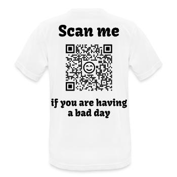 QR-Code mit liebevoller Botschaft - Männer T-Shirt atmungsaktiv - Weiß - Hinten - AI Model Male 185 dark (185cm)
