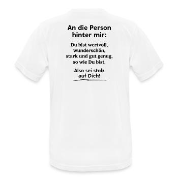 An die Person hinter mir - Männer T-Shirt atmungsaktiv - Weiß - Hinten - AI Model Male 185 dark (185cm)