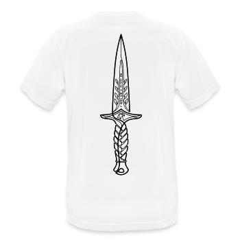 Minimalistisches schwarz-weiß Dolch-Line Art - Männer T-Shirt atmungsaktiv - Weiß - Hinten - AI Model Male 185 dark (185cm)
