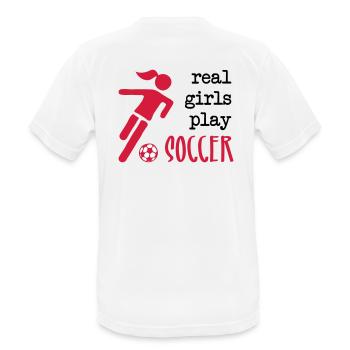 Real girls play soccer - Men's Breathable T-Shirt - white - Back - AI Model Male 185 dark (185cm)