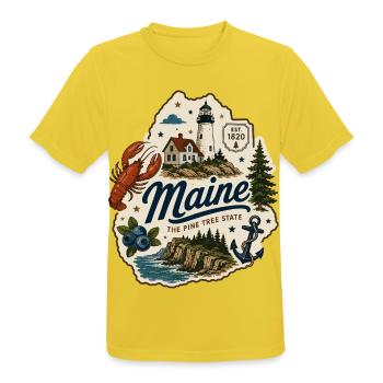 Maine Pine Tree State Vintage Küstenaufkleber - Männer T-Shirt atmungsaktiv - Sonnengelb - Vorne - AI Model Male 185 dark (185cm)
